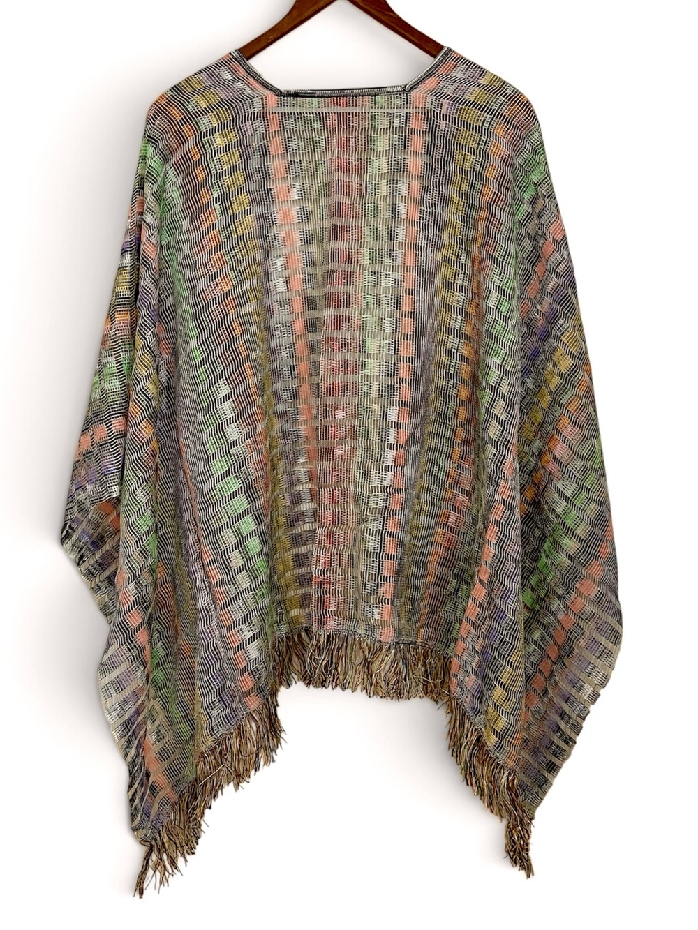 MISSONI Italy Knit Fringe Poncho Wrap Cardigan Open Front Shawl Ruana One Size - Picture 2 of 6